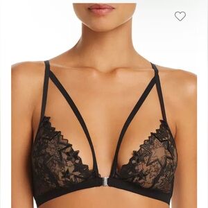 HANKY PANKY After Midnight Bralette Small Black Sheer Star Pattern Strappy NWT